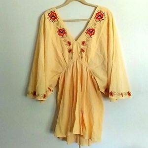 BOG Collective Embroidered Floral Yellow Festival Dress